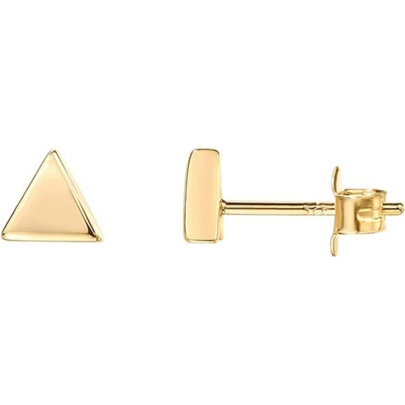 14K Gold Plated Sterling Silver Triangle Shaped Cute Dainty Earrings for Women - Picture 1 of 5